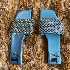 NWOT Jeffrey Campbell blue crystal embellished satin sandals